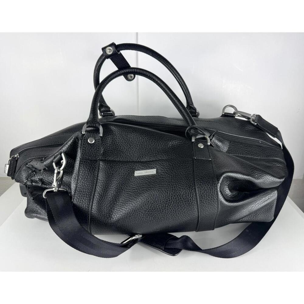 Brooks Brothers Pebble Grain Black Leather Travel Rolling Luggage Duffle Bag